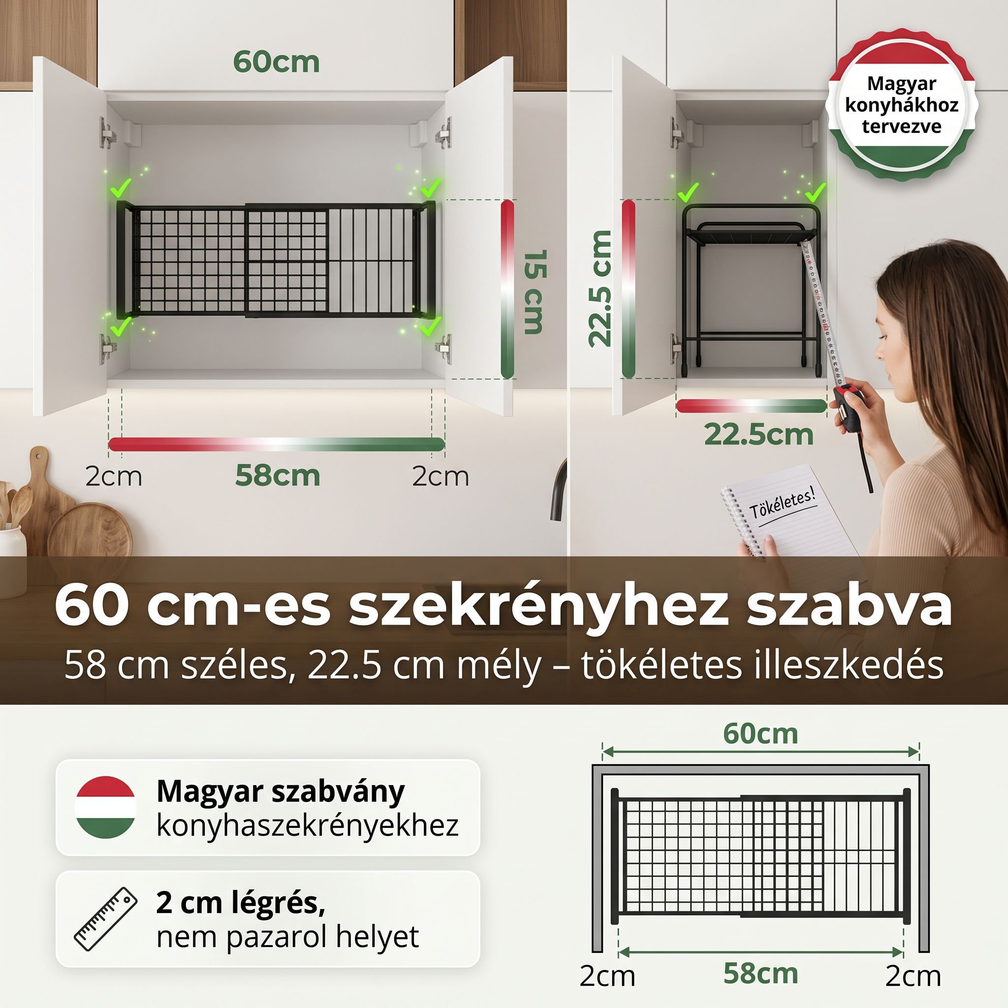 Mosogató fölé bővíthető konyhai polc, fűszertartó tároló