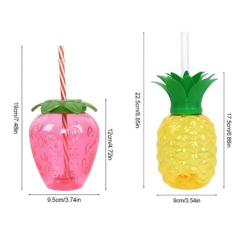 草莓菠萝造型可爱塑料吸管杯