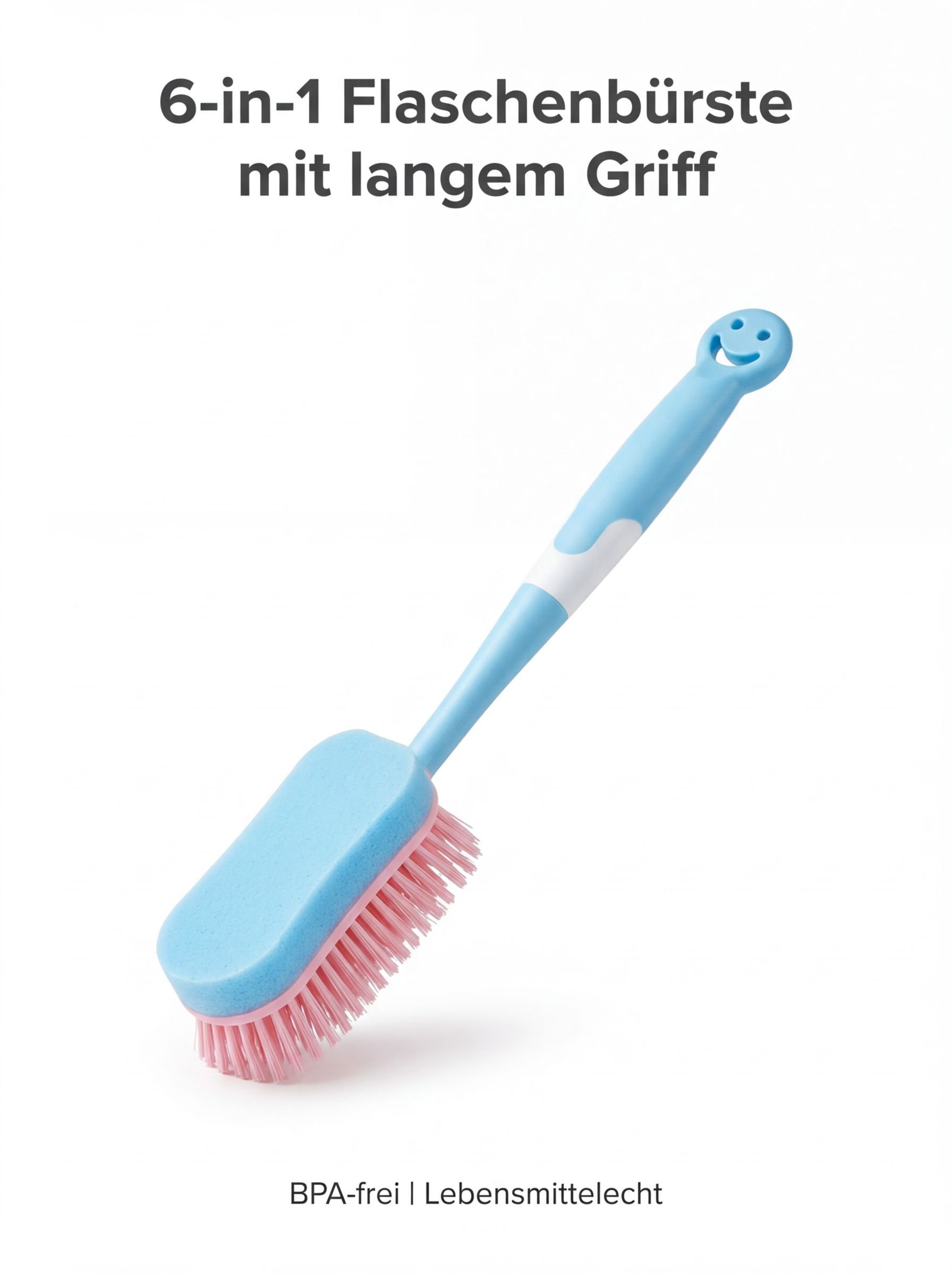 6-in-1 Wasserbecher-Reinigungsbürste mit langem Griff für Tassen und Flaschen