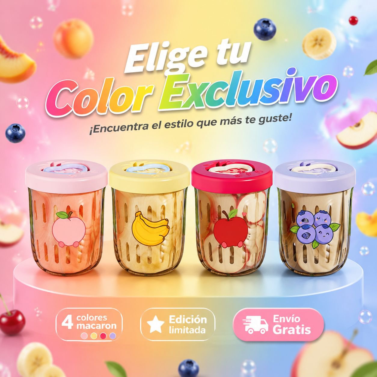 Vaso de ensalada de frutas con colador, portátil y con cuchara, diseño atractivo