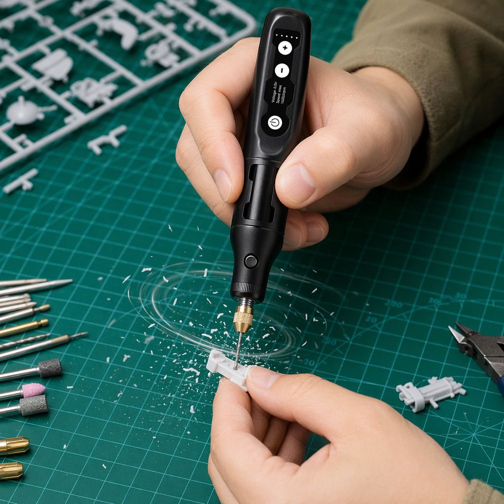 Kabelloser Stift-Schleifer beim Gravieren von Holz