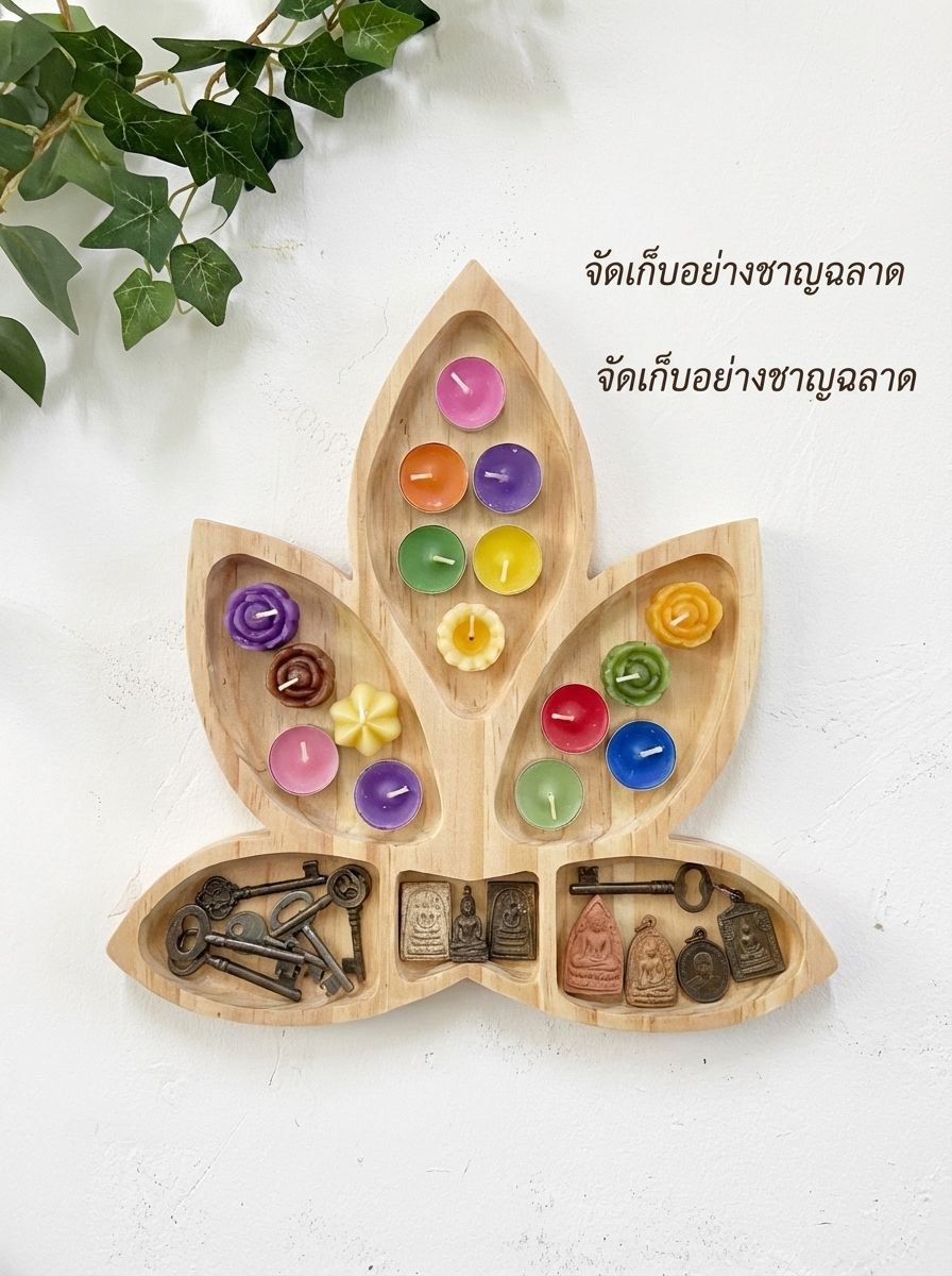 ดีไซน์ชั้นวางของไม้ติดผนังสไตล์ดอกบัว