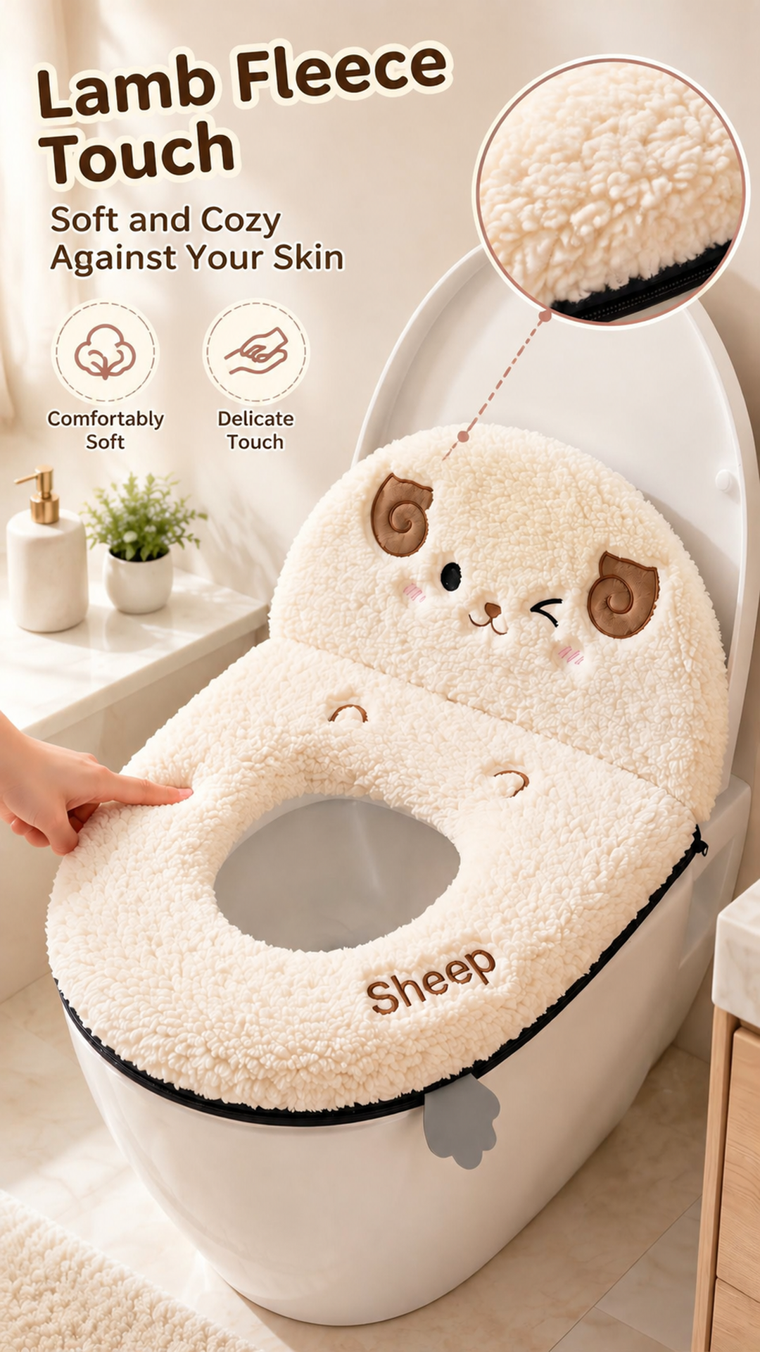 Thick plush toilet seat cover for added everyday comfort