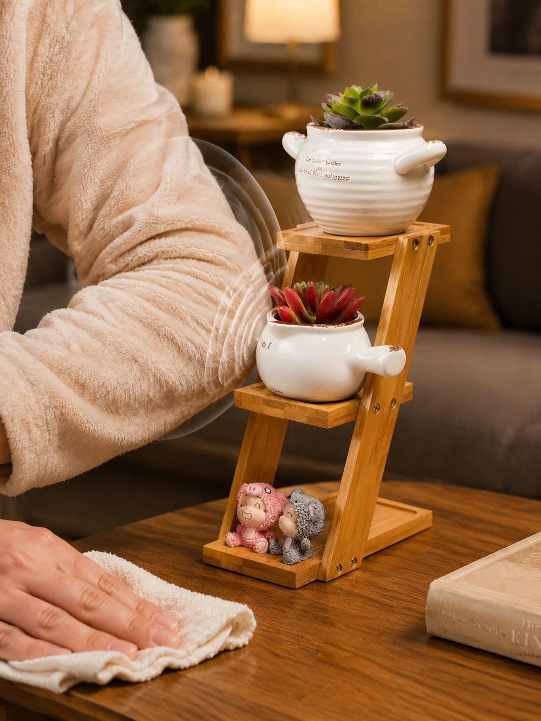 Compact bamboo stand for home or office plant decor