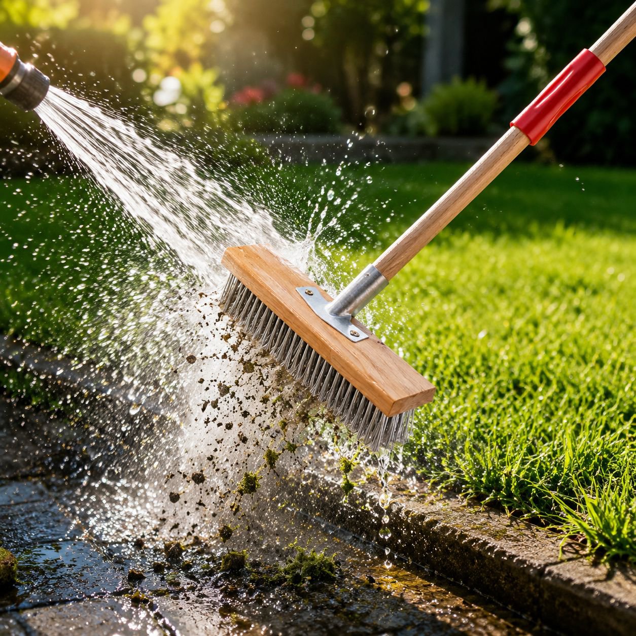 Non-slip grip bathroom brush with extended handle