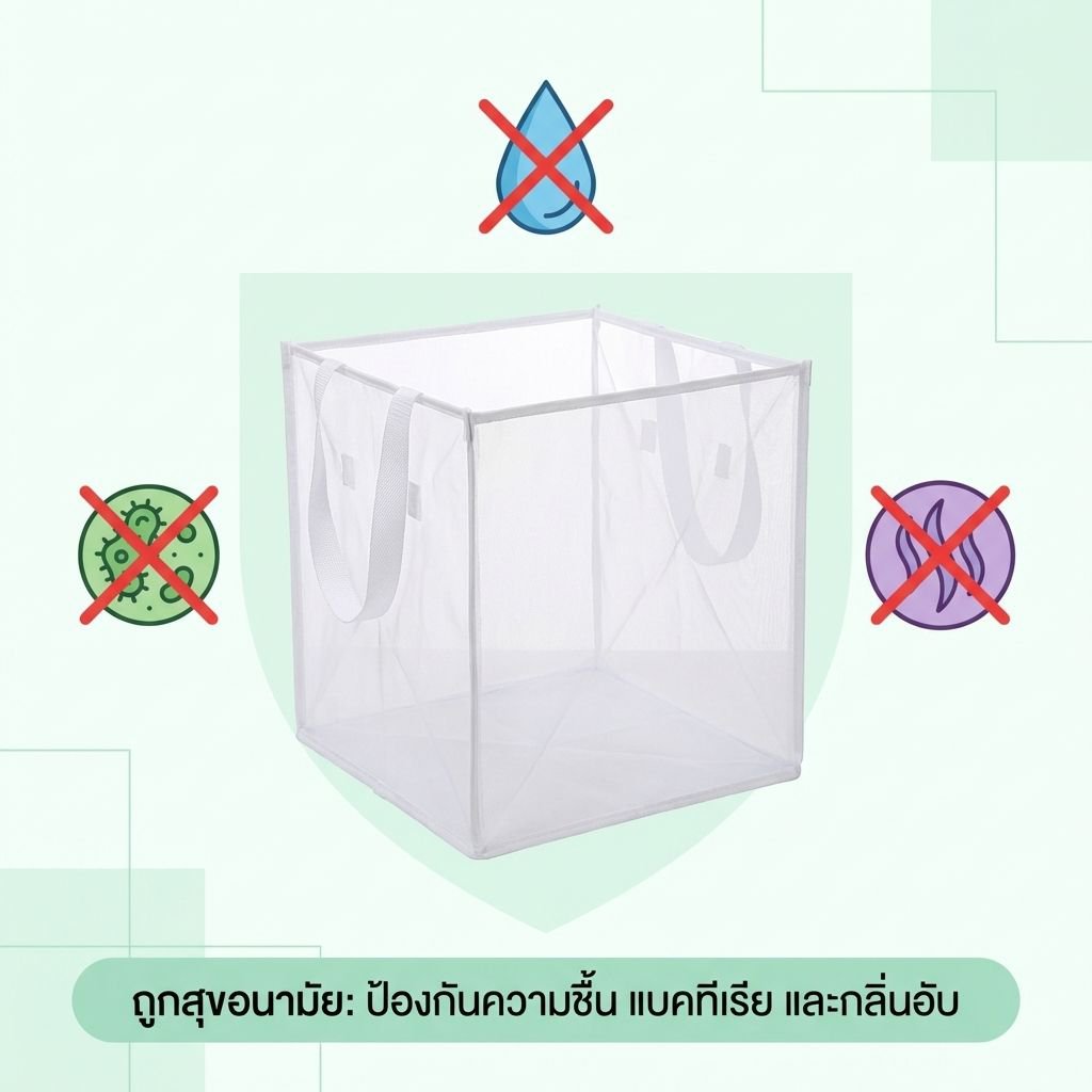 ตะกร้าใส่ผ้าแบบพกพาพร้อมหูหิ้ว