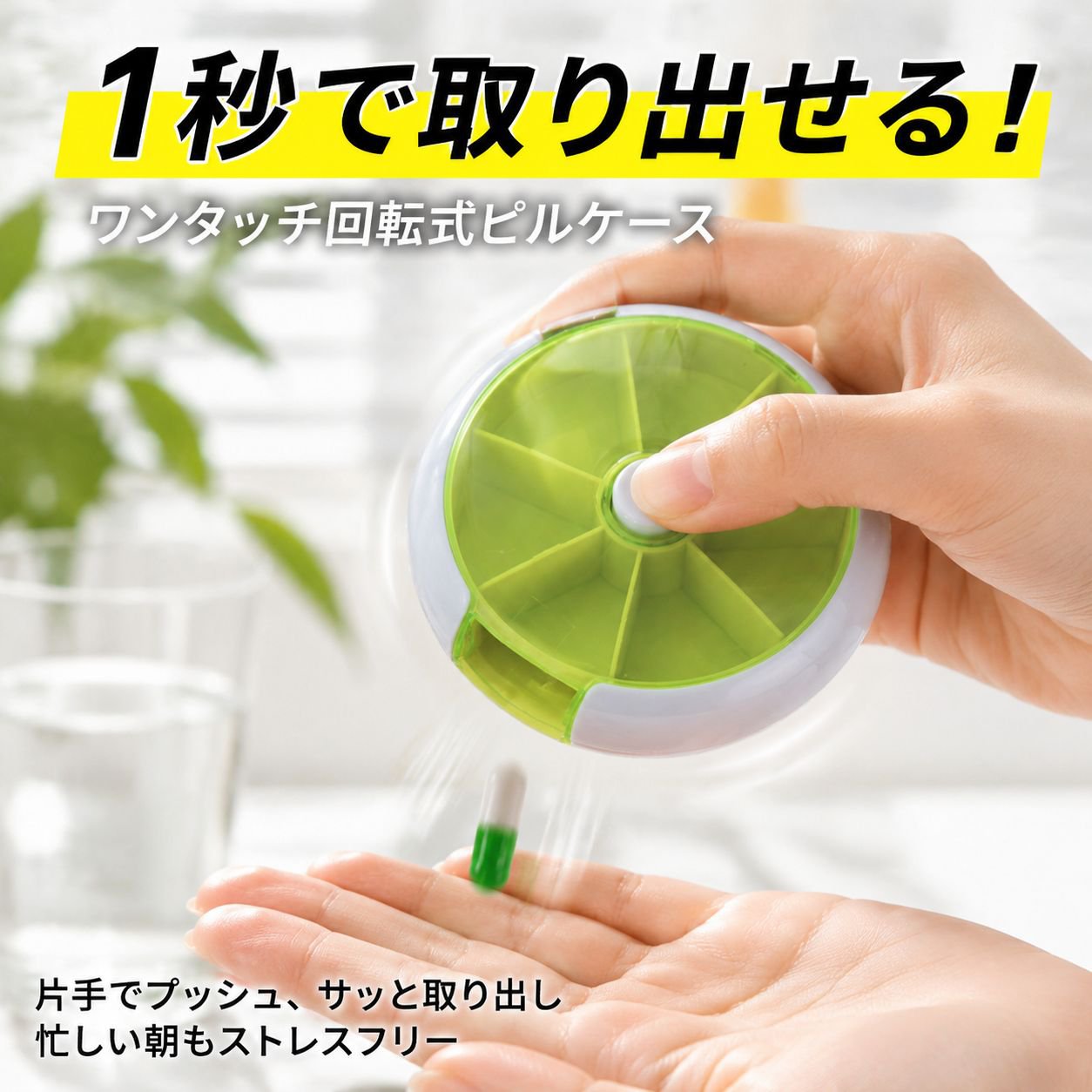 7日分回転式ピルケース、携帯型仕切り付き薬収納ボックス