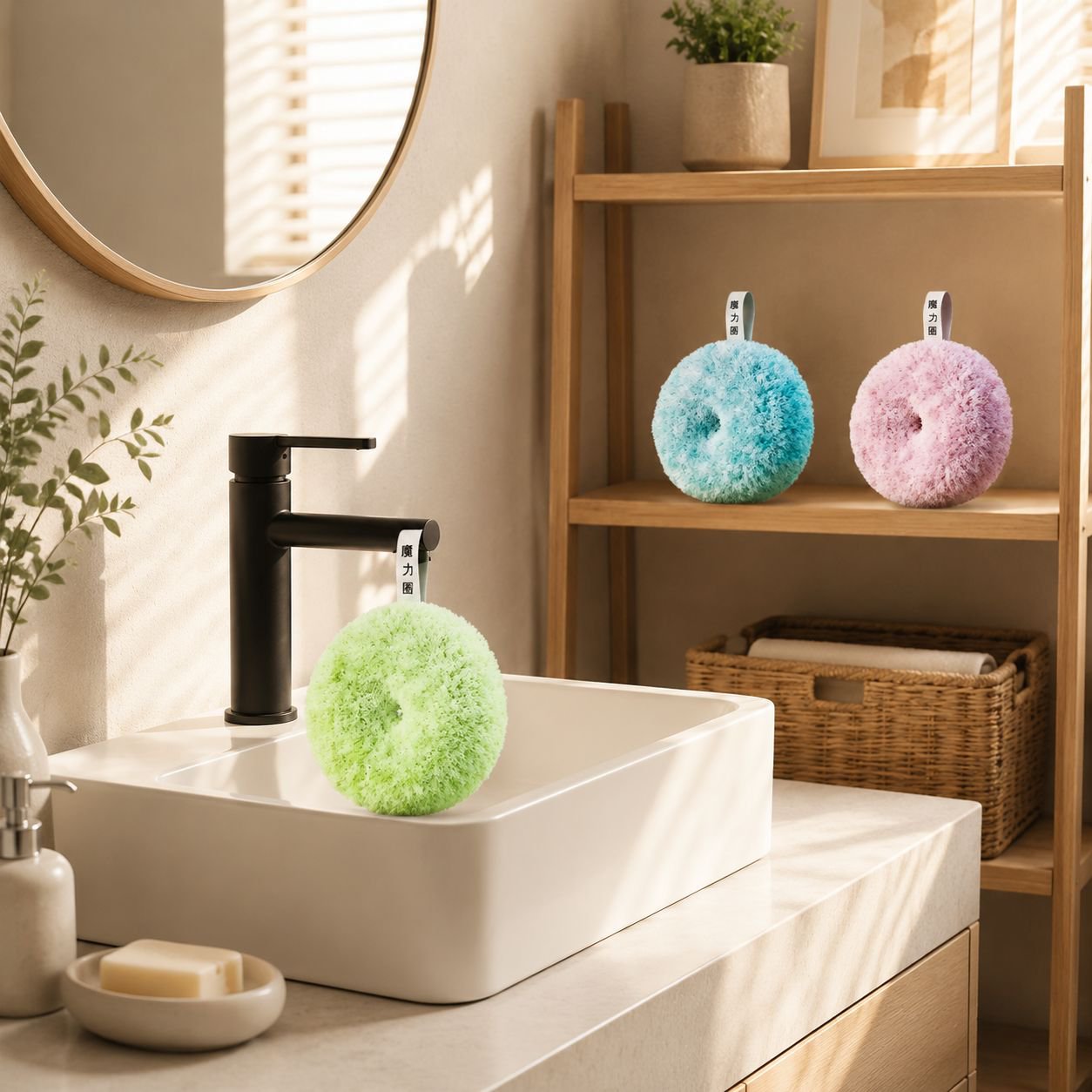 Bacteria-resistant sink brush with blue bristles