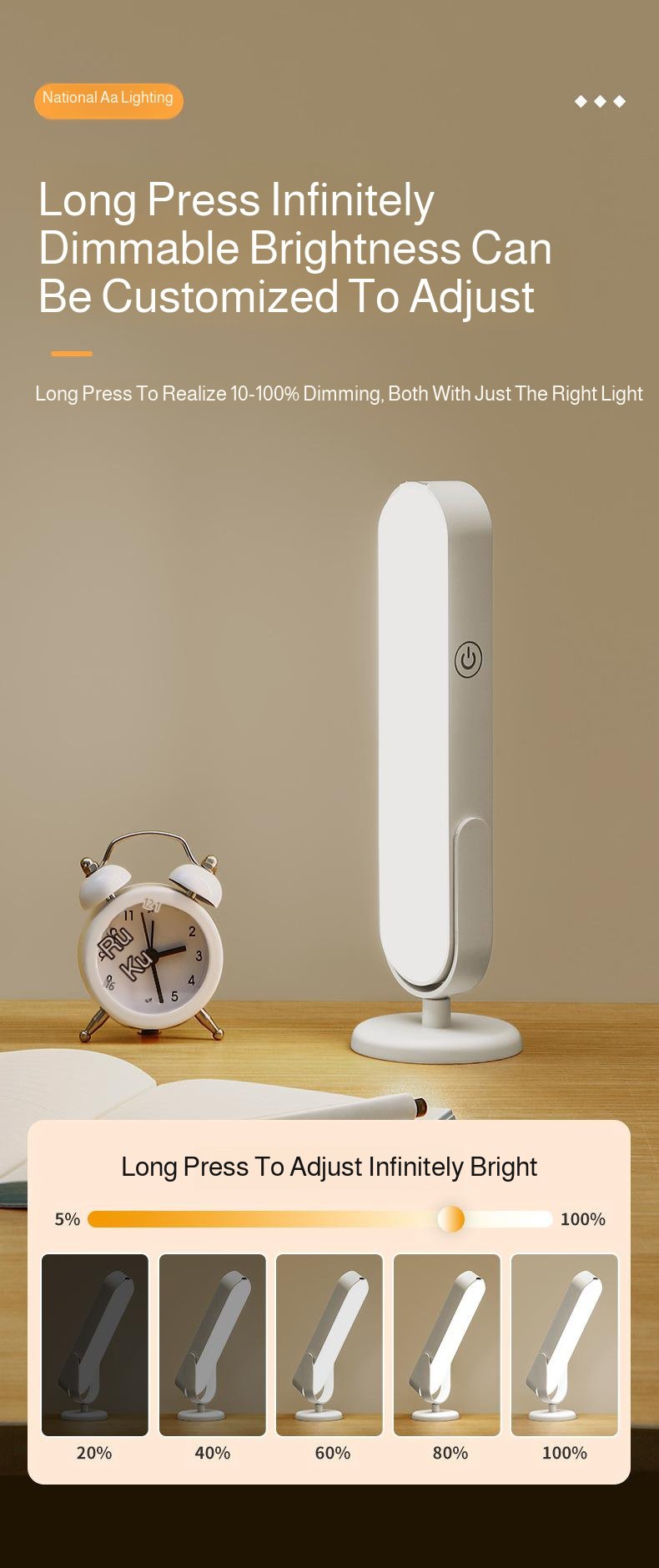 Luz de escritorio LED recargable para dormitorio
