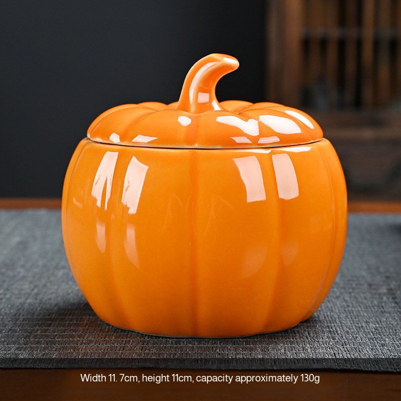 Pumpkin-shaped tea and snack canister as a seasonal home gift