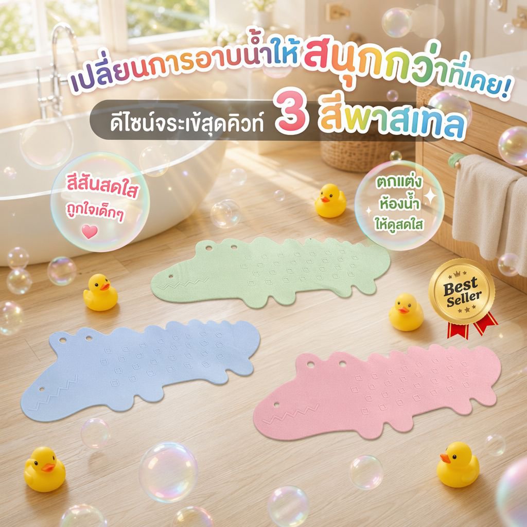 แผ่นรองกันลื่นในห้องน้ำ ลายการ์ตูนพร้อมจุกดูด