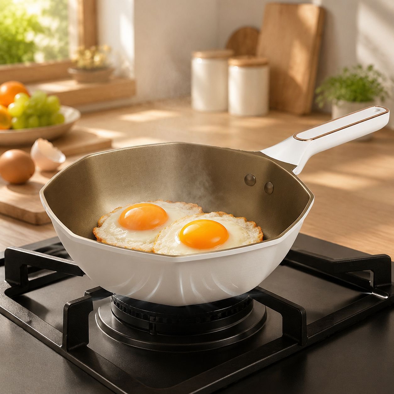 Household frying pan demonstrating uniform heat conduction