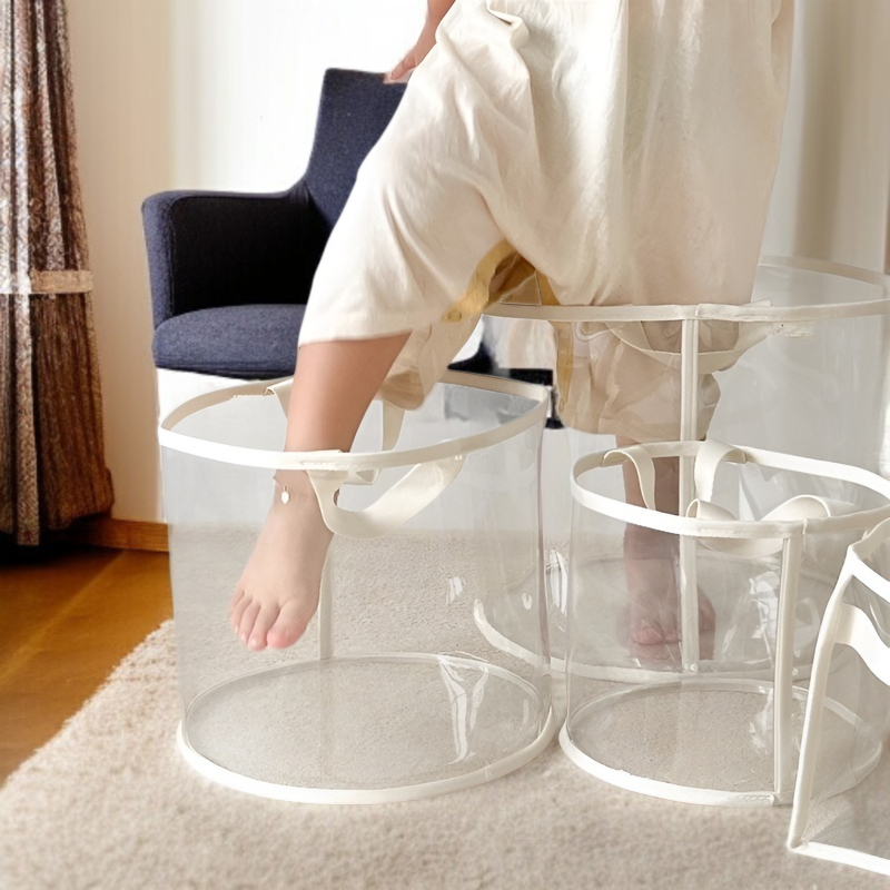 여러 개의 투명 수납 바구니 정렬 이미지