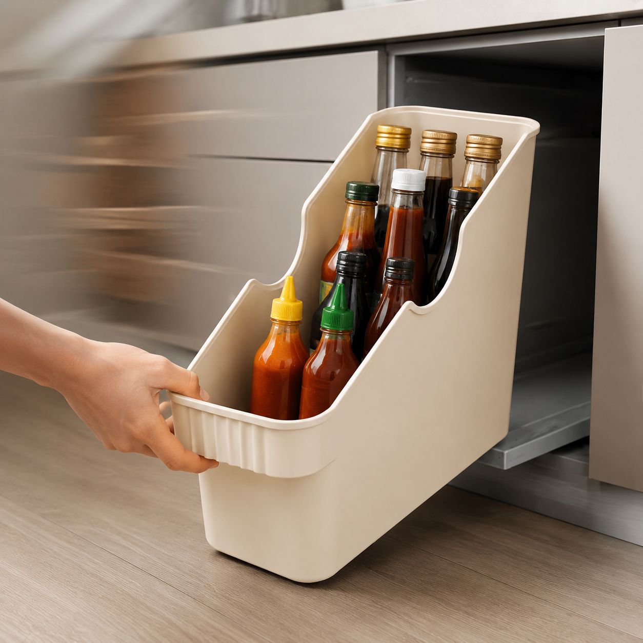 Modern kitchen organizer for bottles and knives