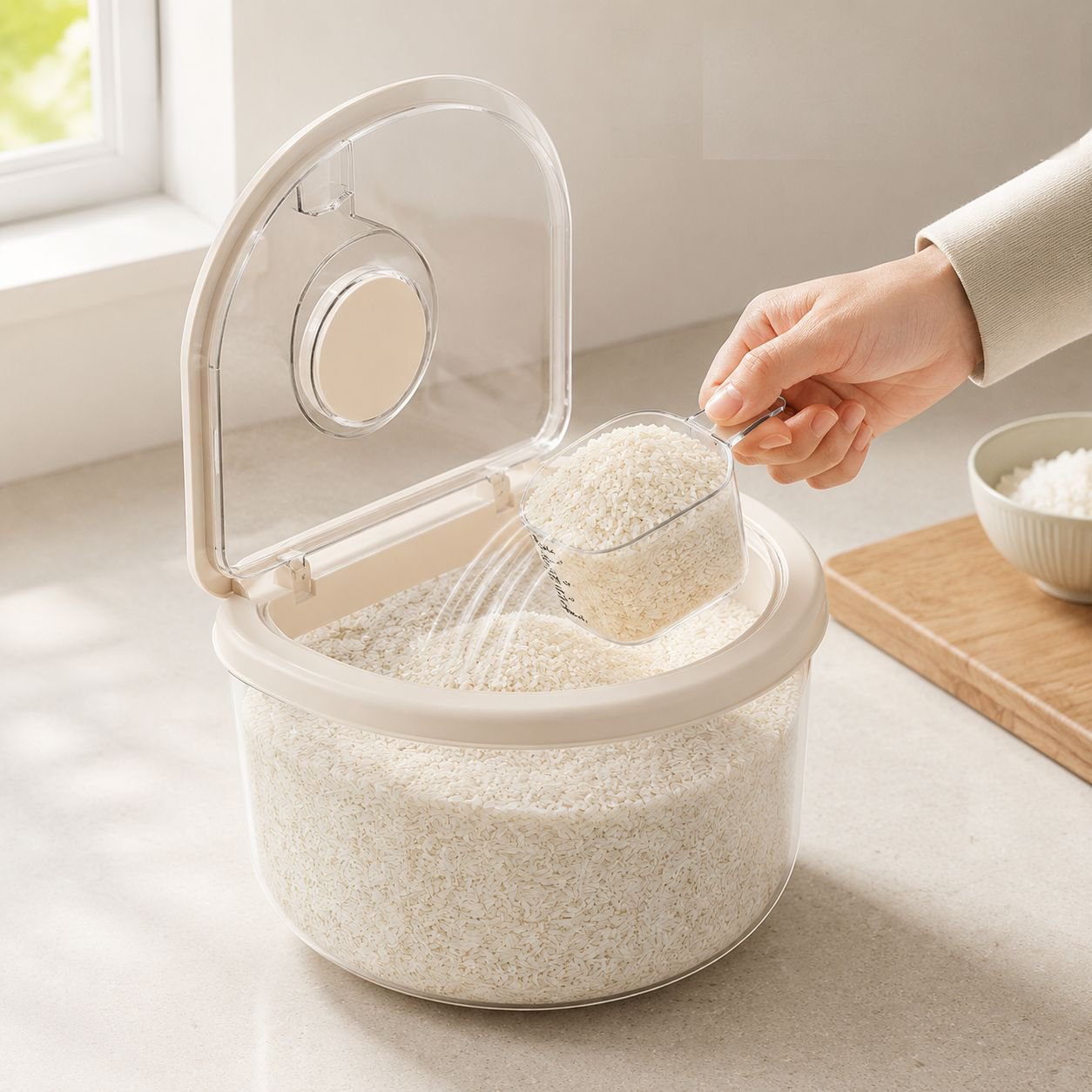 Sealed canister keeping flour fresh and dry