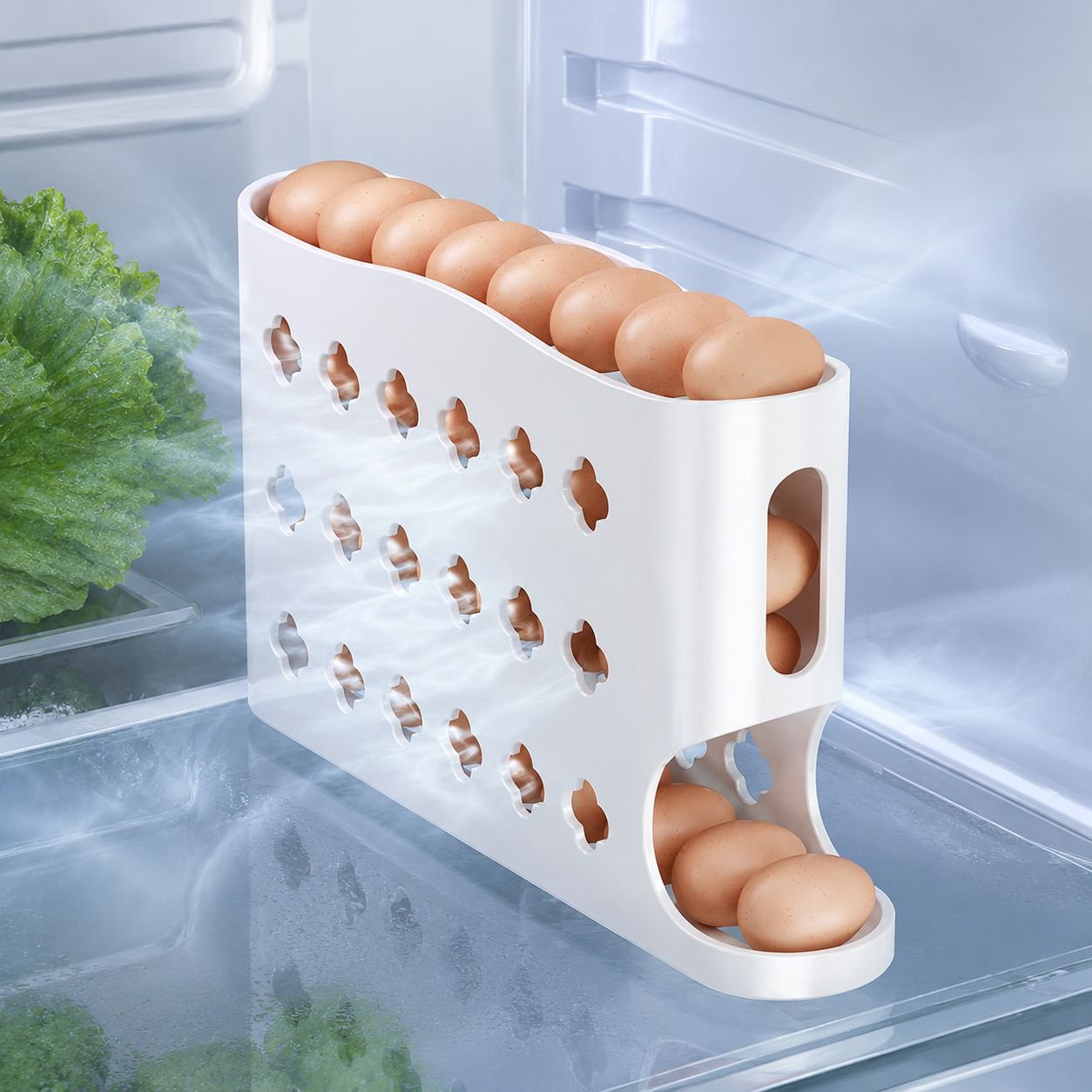 Boîte à œufs avec rouleau automatique multicouche pour réfrigérateur