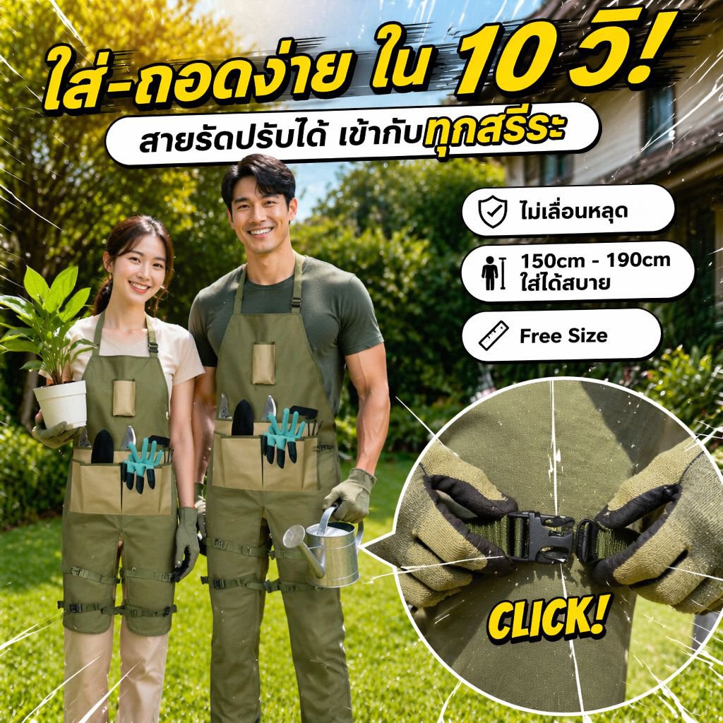ผ้ากันเปื้อนทำสวนอเนกประสงค์ ผ้าอ็อกซ์ฟอร์ด มีกระเป๋าหลายช่อง ขยายยาว ปกป้องขา