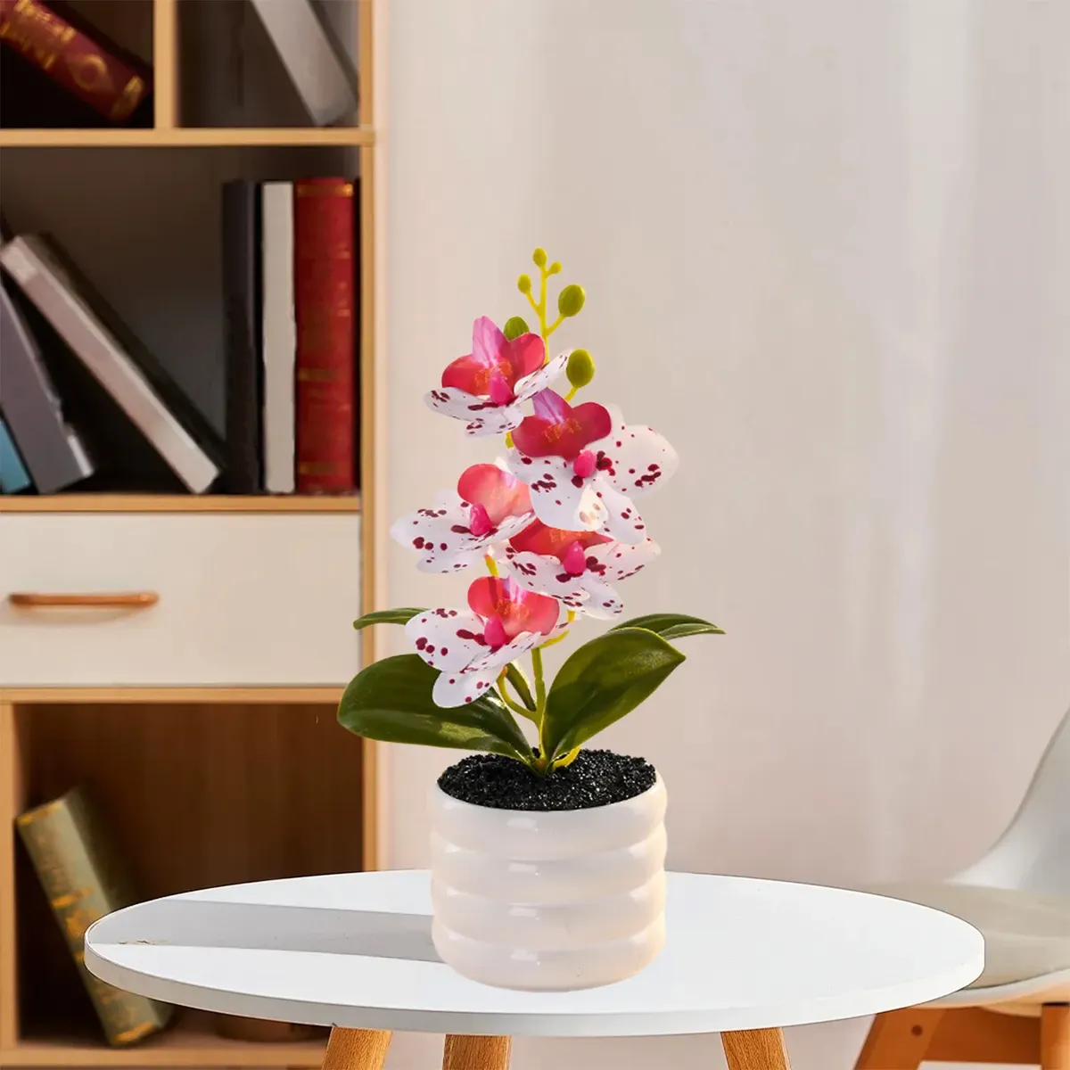 Arreglo de orquídea artificial en maceta