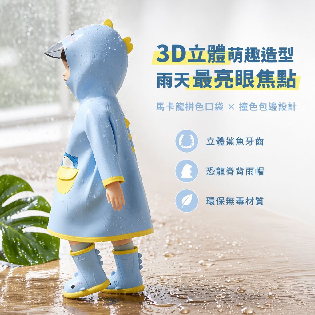 可愛卡通小萌鯊雨衣雨鞋套裝 寶寶幼兒男女童防水外穿上學