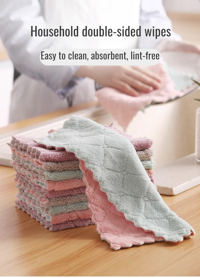 Coral Fleece Kitchen Cleaning Dish Cloth close-up