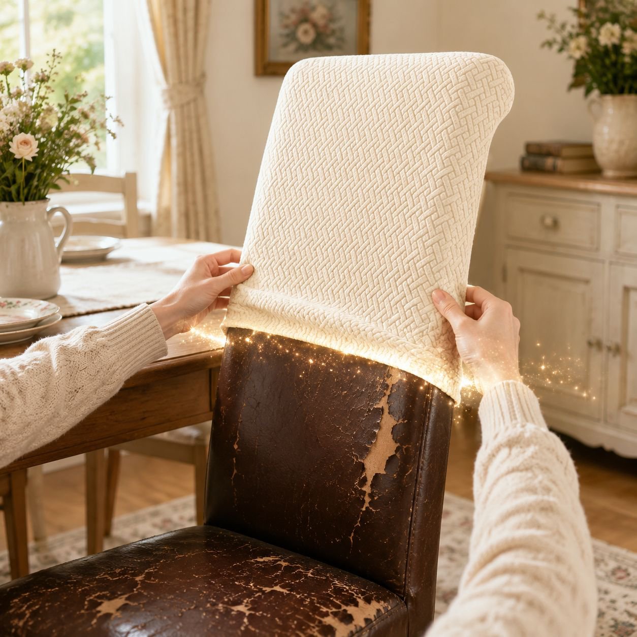 High back jacquard fabric dining chair in modern dining room