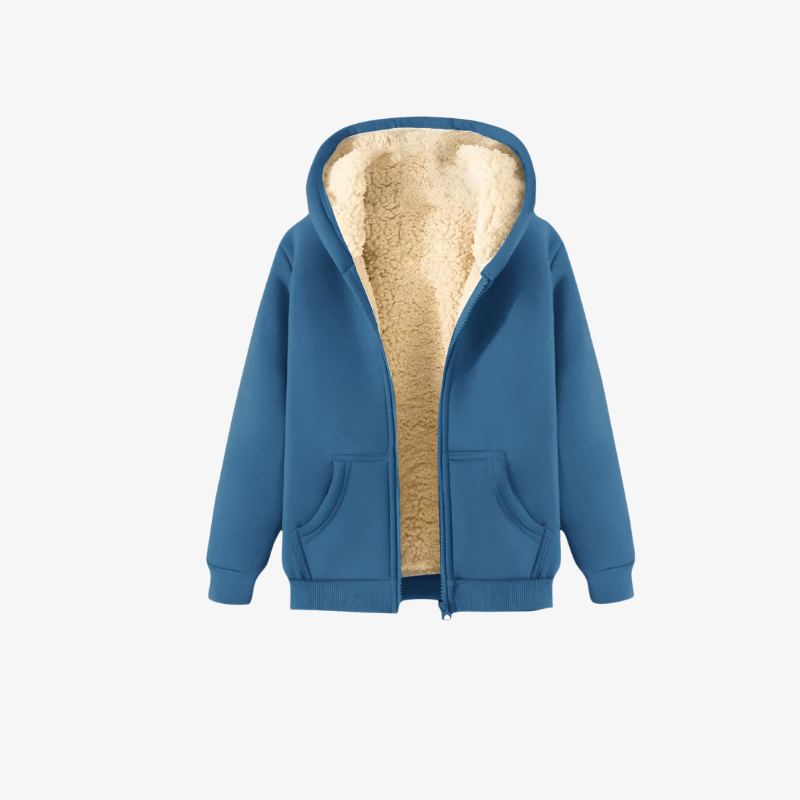 黒い厚手フリースジャケット ティーン向けフード付きカーディガン