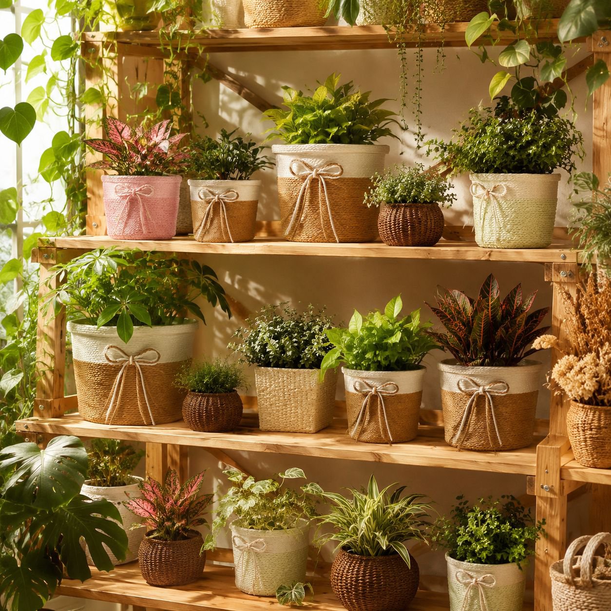 Handmade Paper Rope Woven Flower Pot Basket Cover