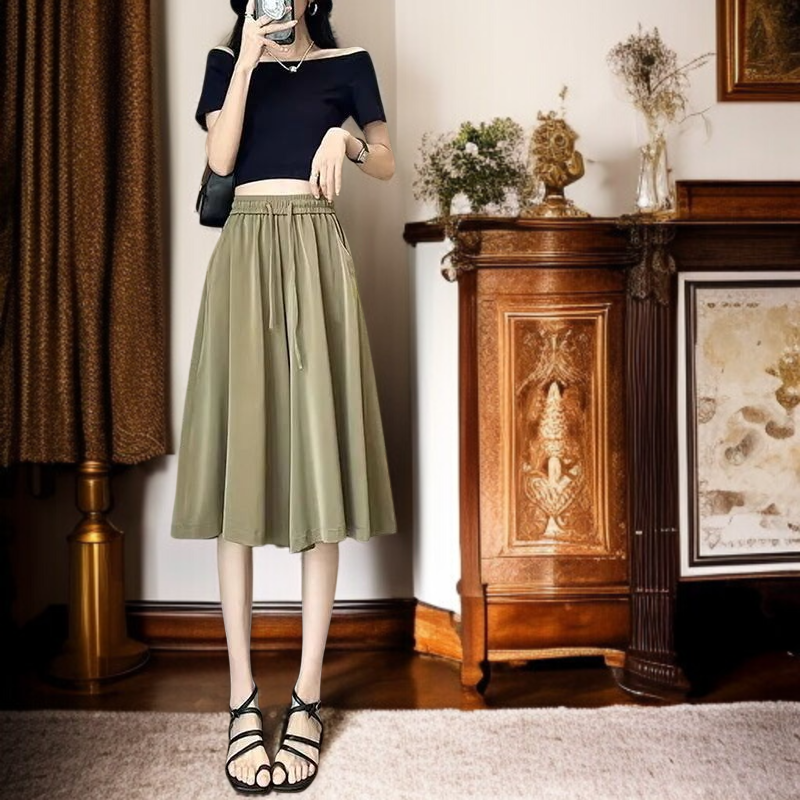 여자 여름 루즈핏 하이웨스트 와이드 치마바지 전체 스타일