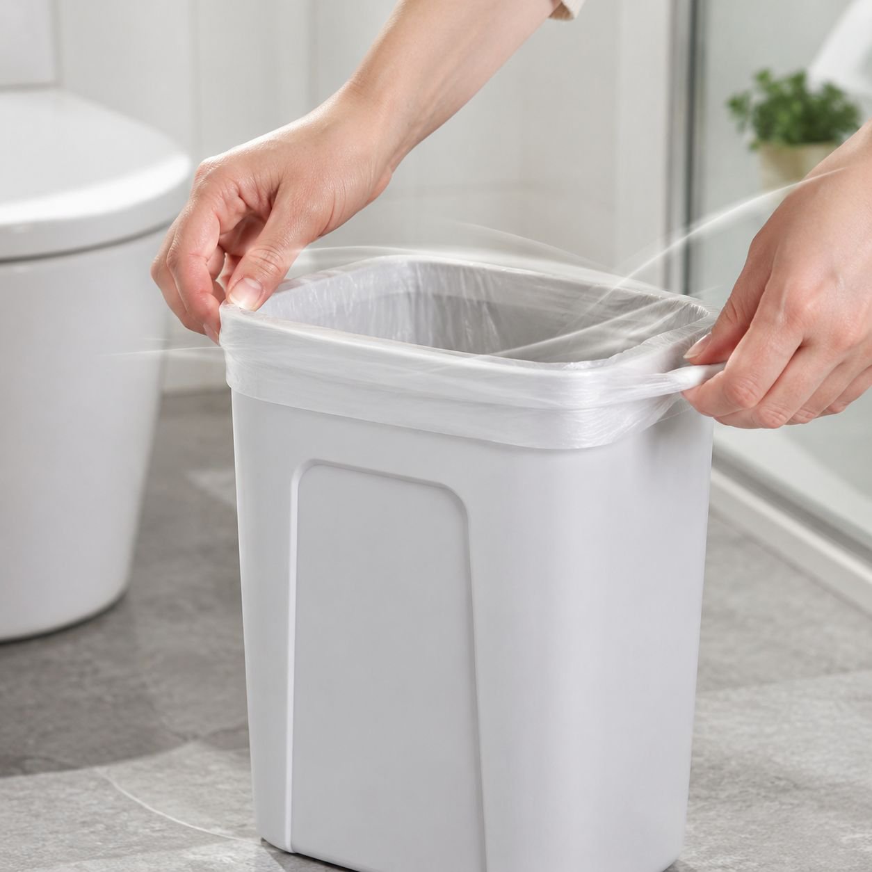 Durable plastic trash can with ergonomic handle