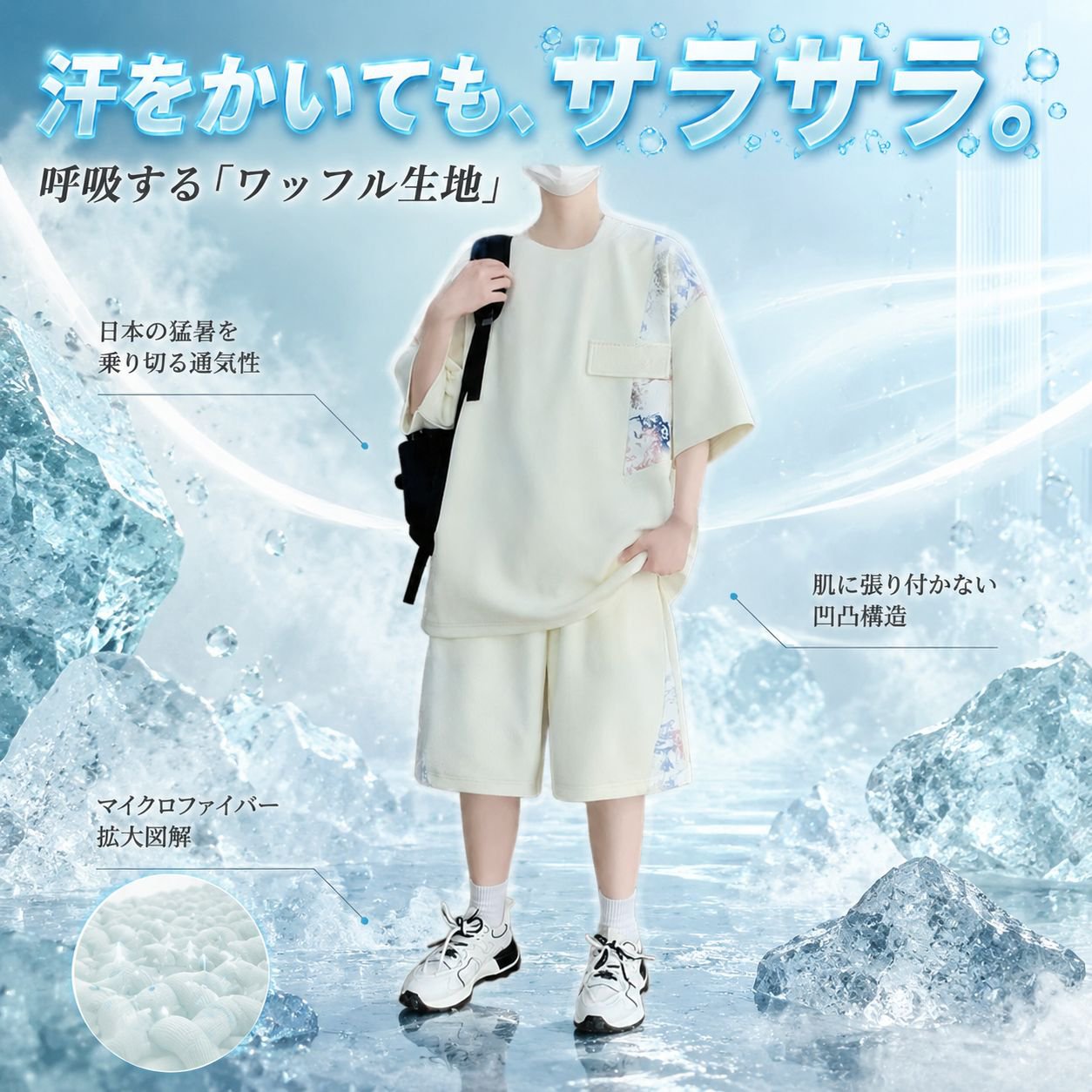 男子向けおしゃれ夏セット（半袖Tシャツ＋ショートパンツ）カジュアルスタイル