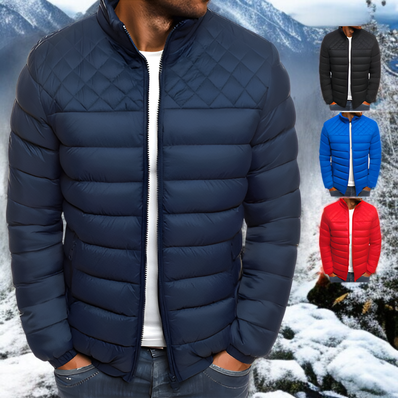 아가일 패턴 남성 스탠카라 패딩 전체 이미지