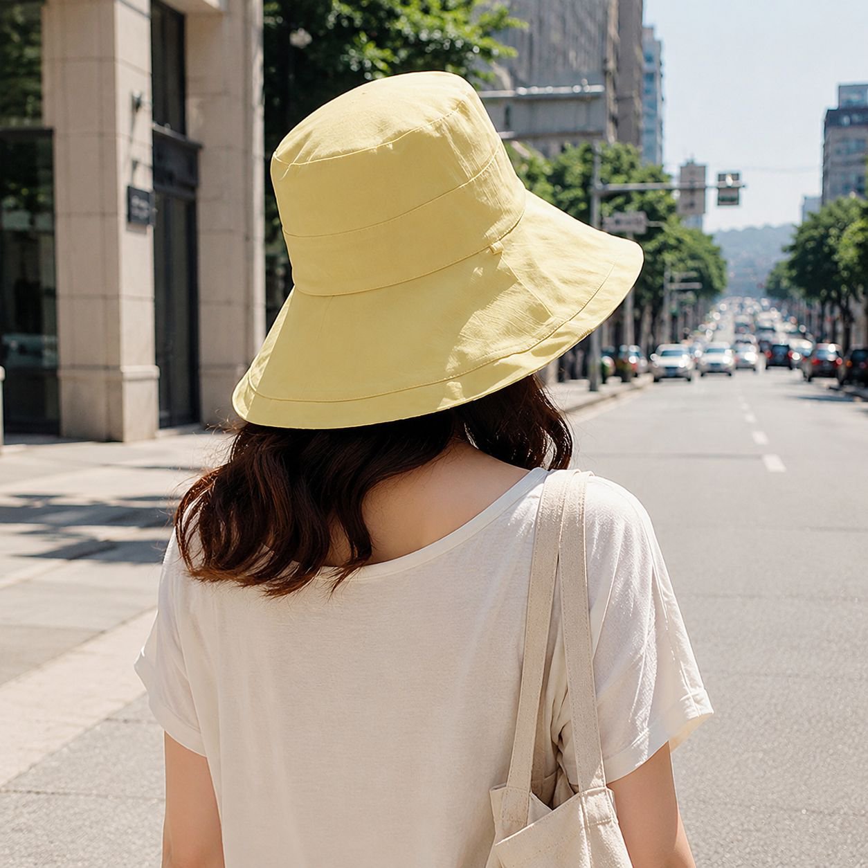 여성용 자외선 차단 리버시블 버킷햇 착용샷