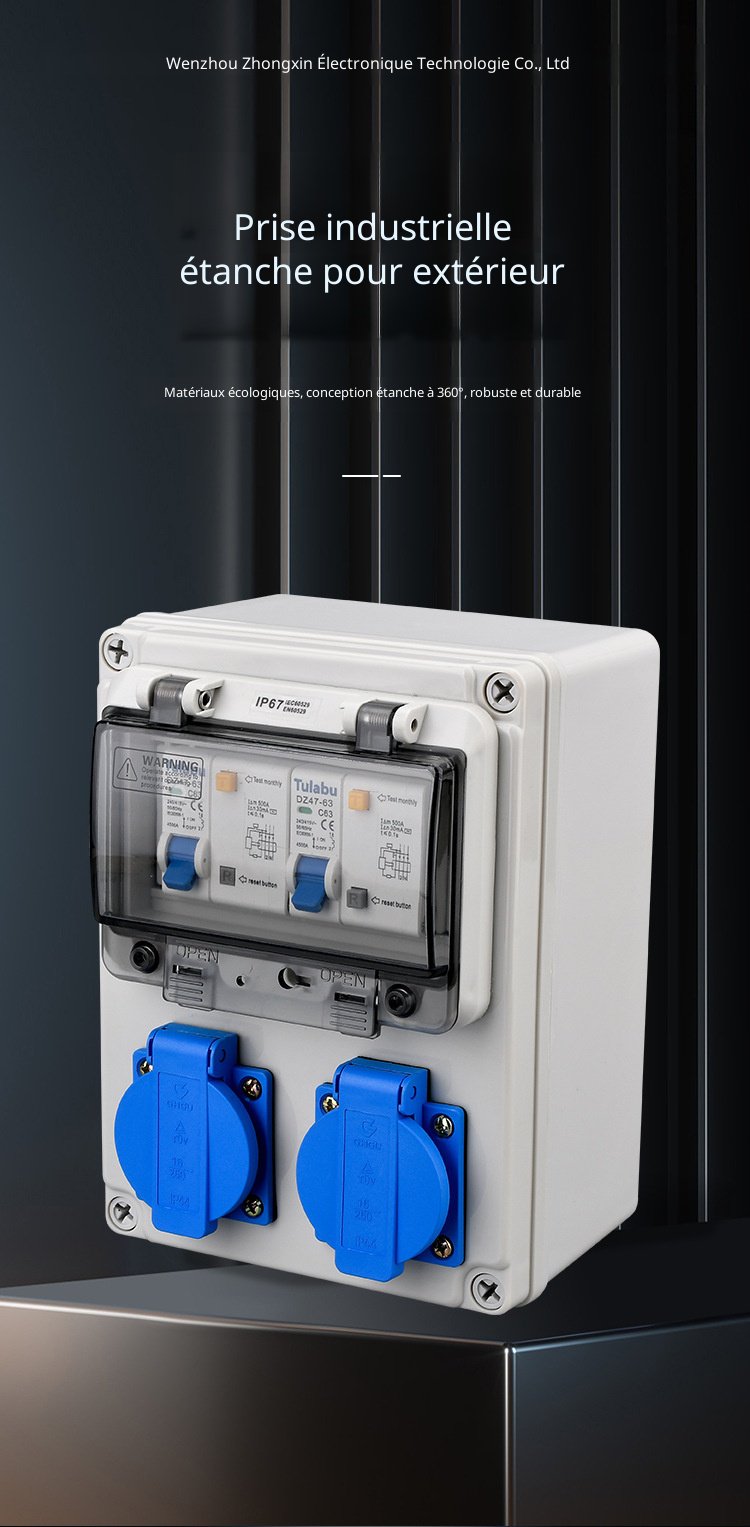 Boîtier de prise industriel portable étanche pour extérieur