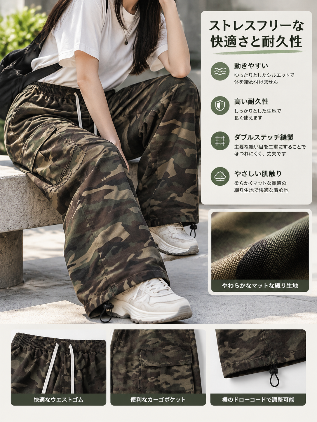 アメリカンハイストリートレトロヒップホップカモフラージュマルチポケットカーゴパンツメンズストレートレッグカジュアルパンツトレンディブランド