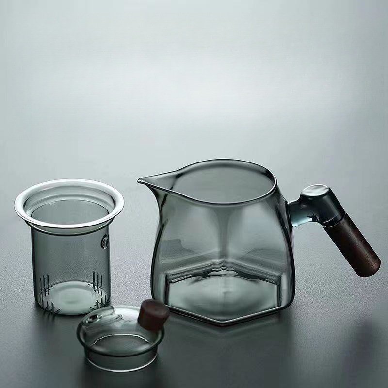 Hexagon High Borosilicate Glass Teapot with Wooden Handle