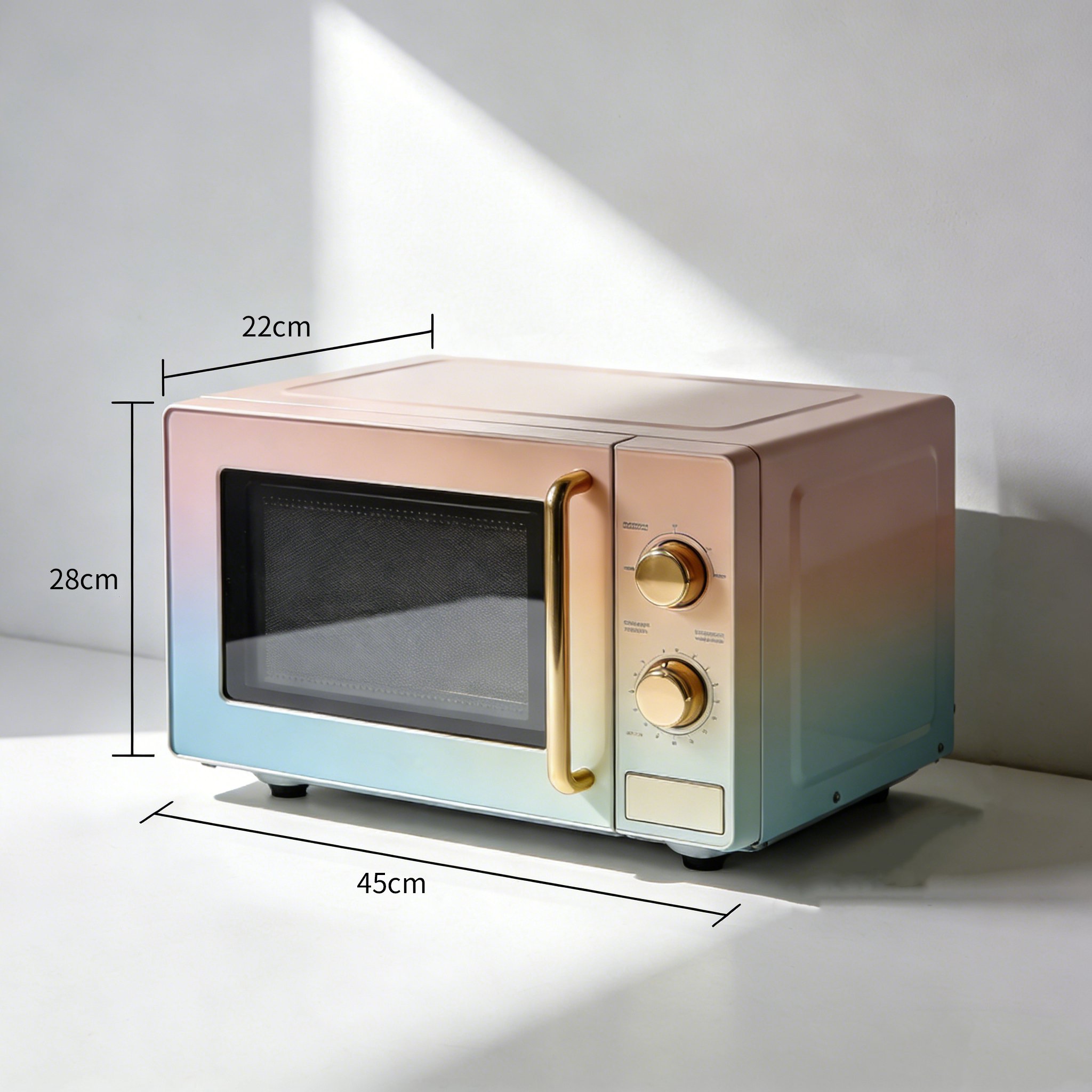 Open micro-wave oven door showing spacious interior