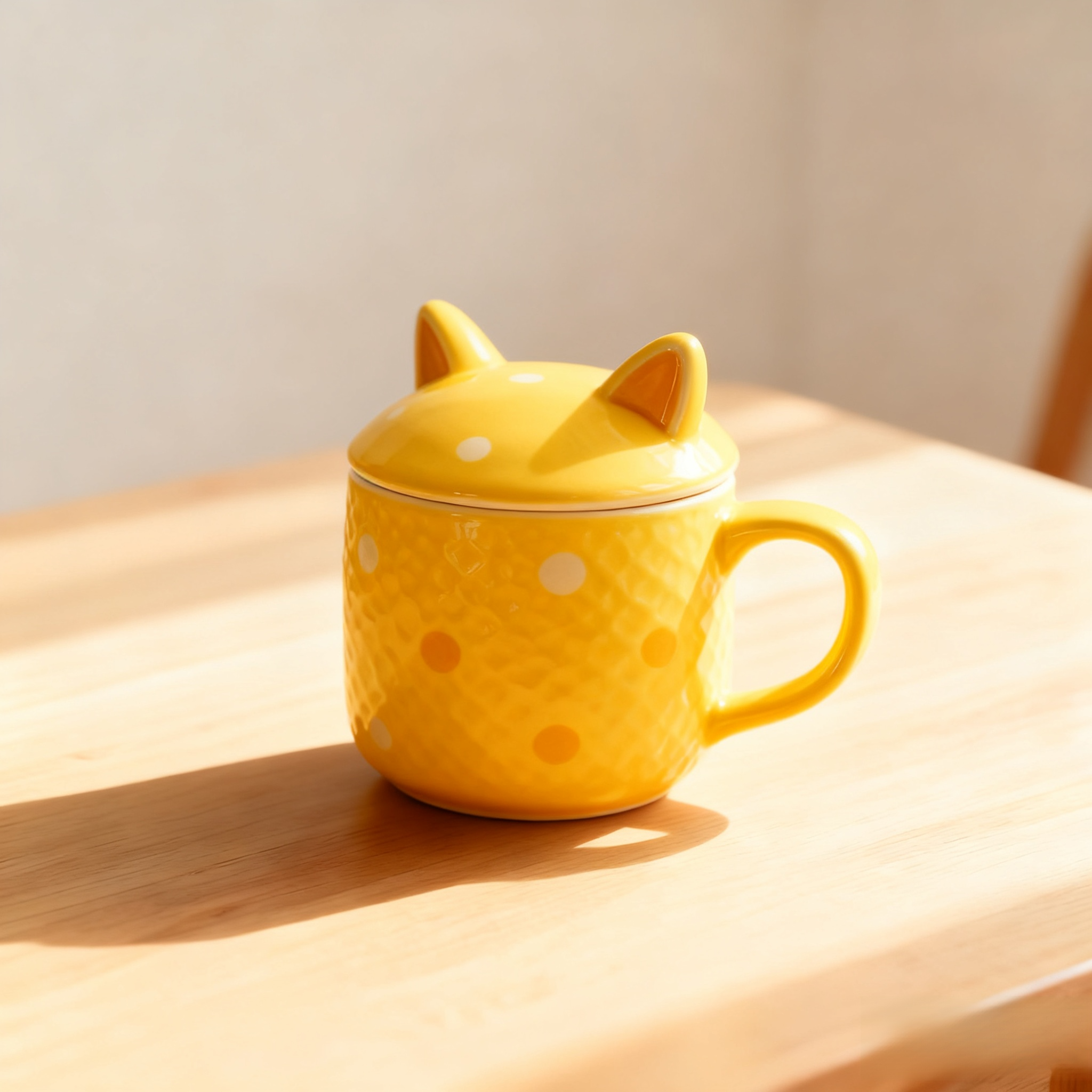 고양이 귀가 달린 도자기 머그컵 측면 이미지