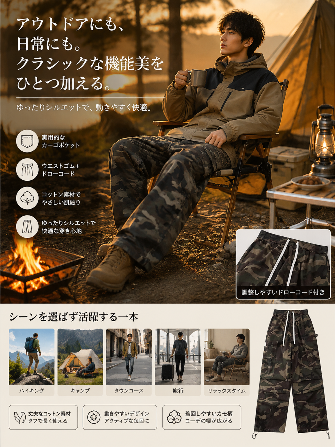 アメリカンハイストリートレトロヒップホップカモフラージュマルチポケットカーゴパンツメンズストレートレッグカジュアルパンツトレンディブランド