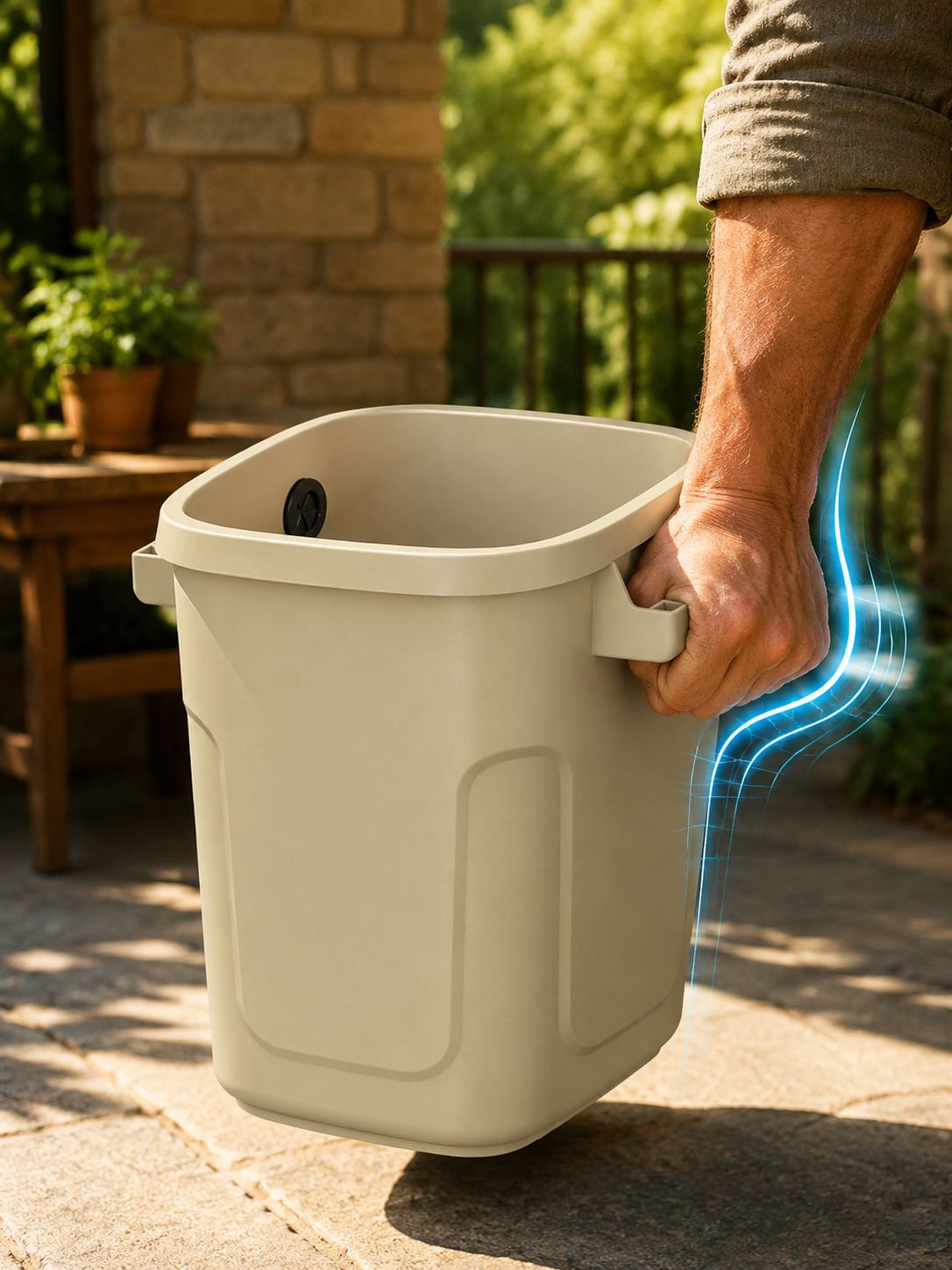 Odor-proof trash can in modern kitchen setting