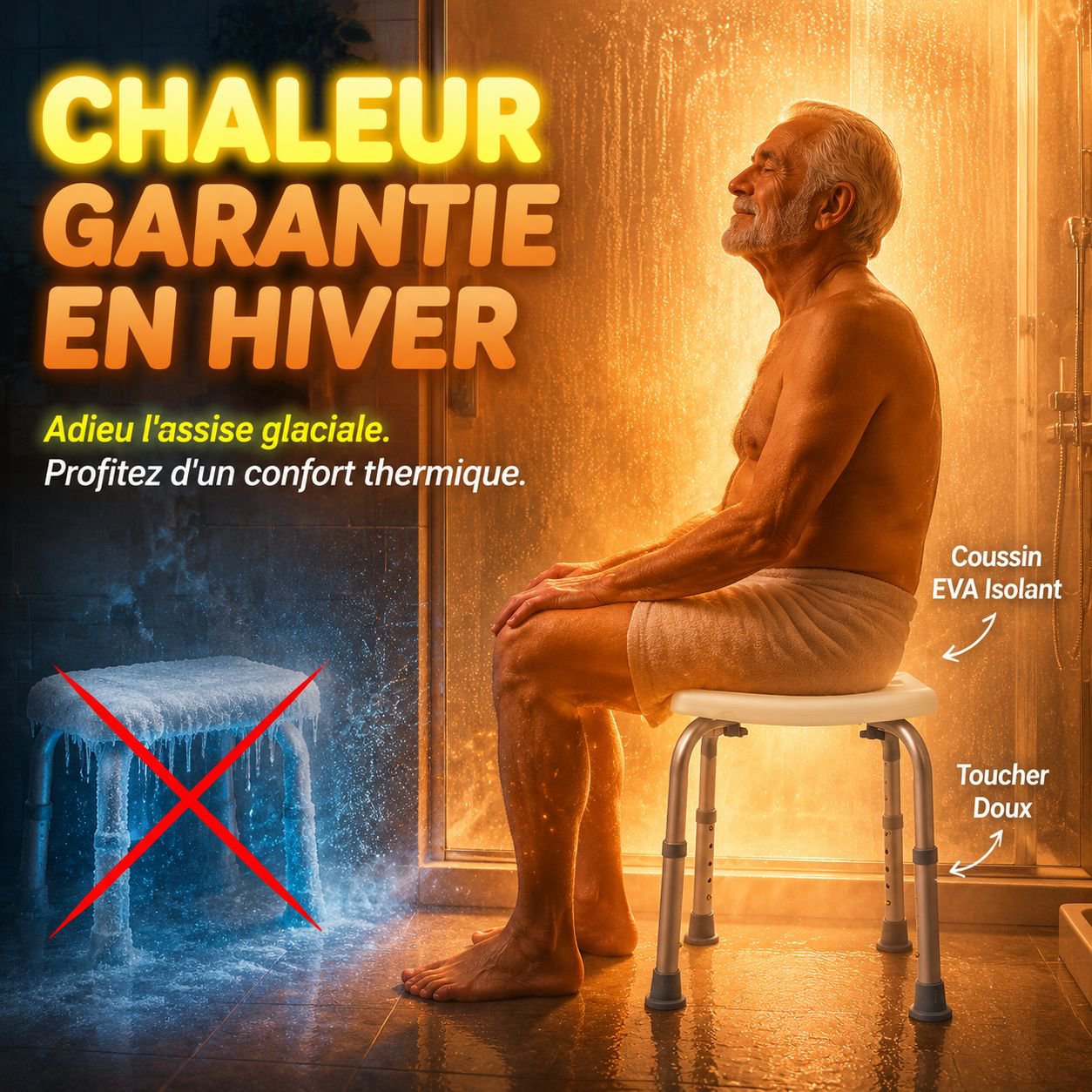 Chaise de bain pour seniors avec cadeau, dossier antidérapant et hauteur réglable