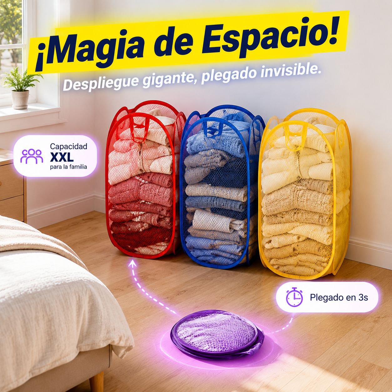 Cesta de ropa plegable y transpirable