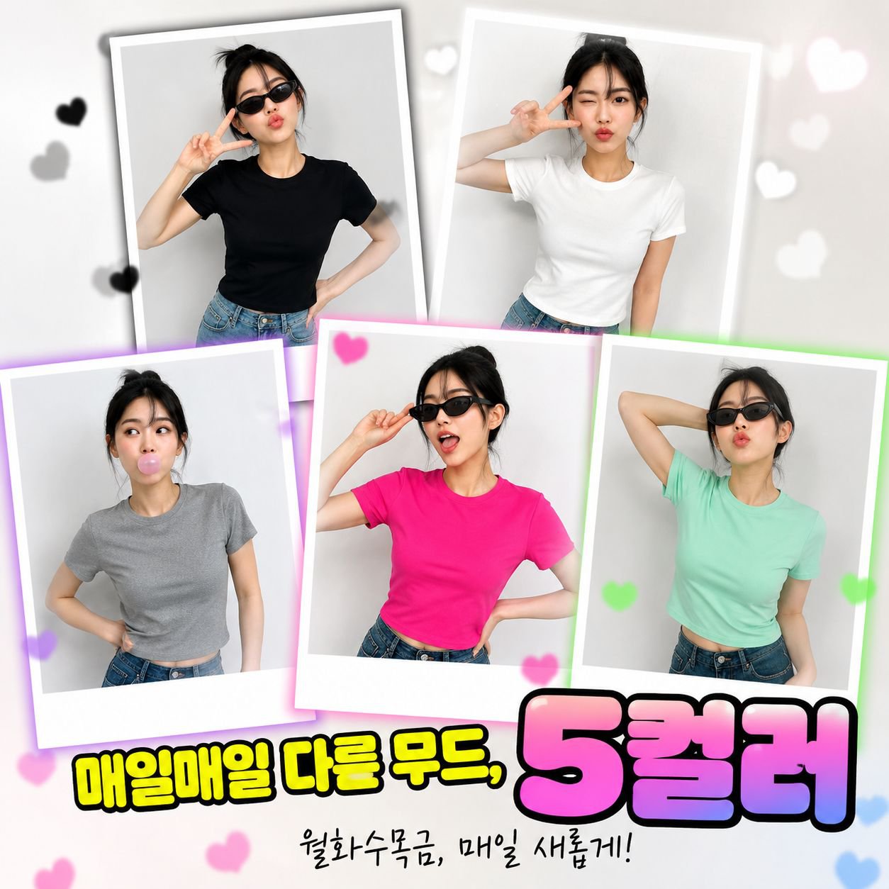 심플한 순색 크롭 라운드넥 티셔츠 트렌디 상의