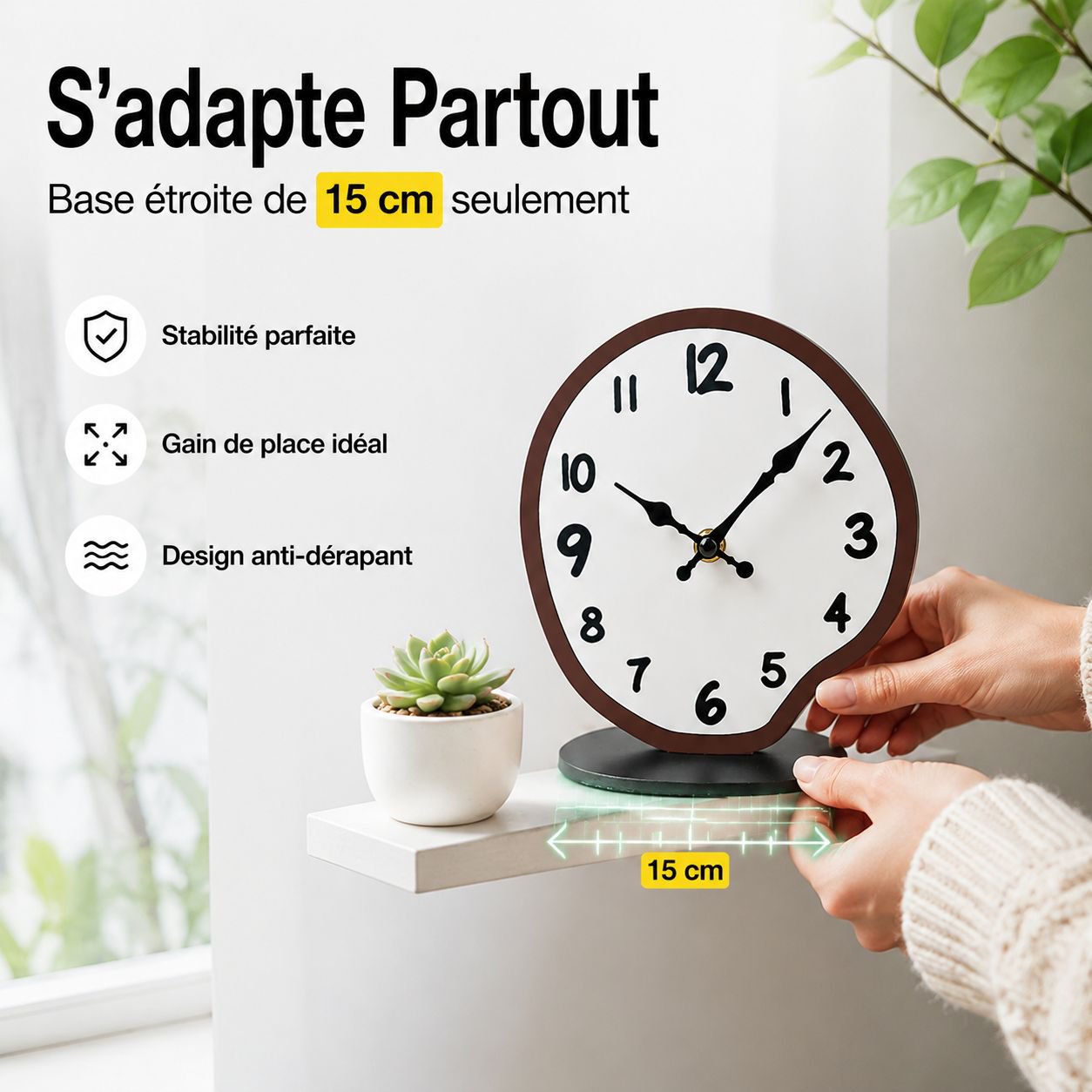 Horloge de bureau décorative en bois style nordique, silencieuse