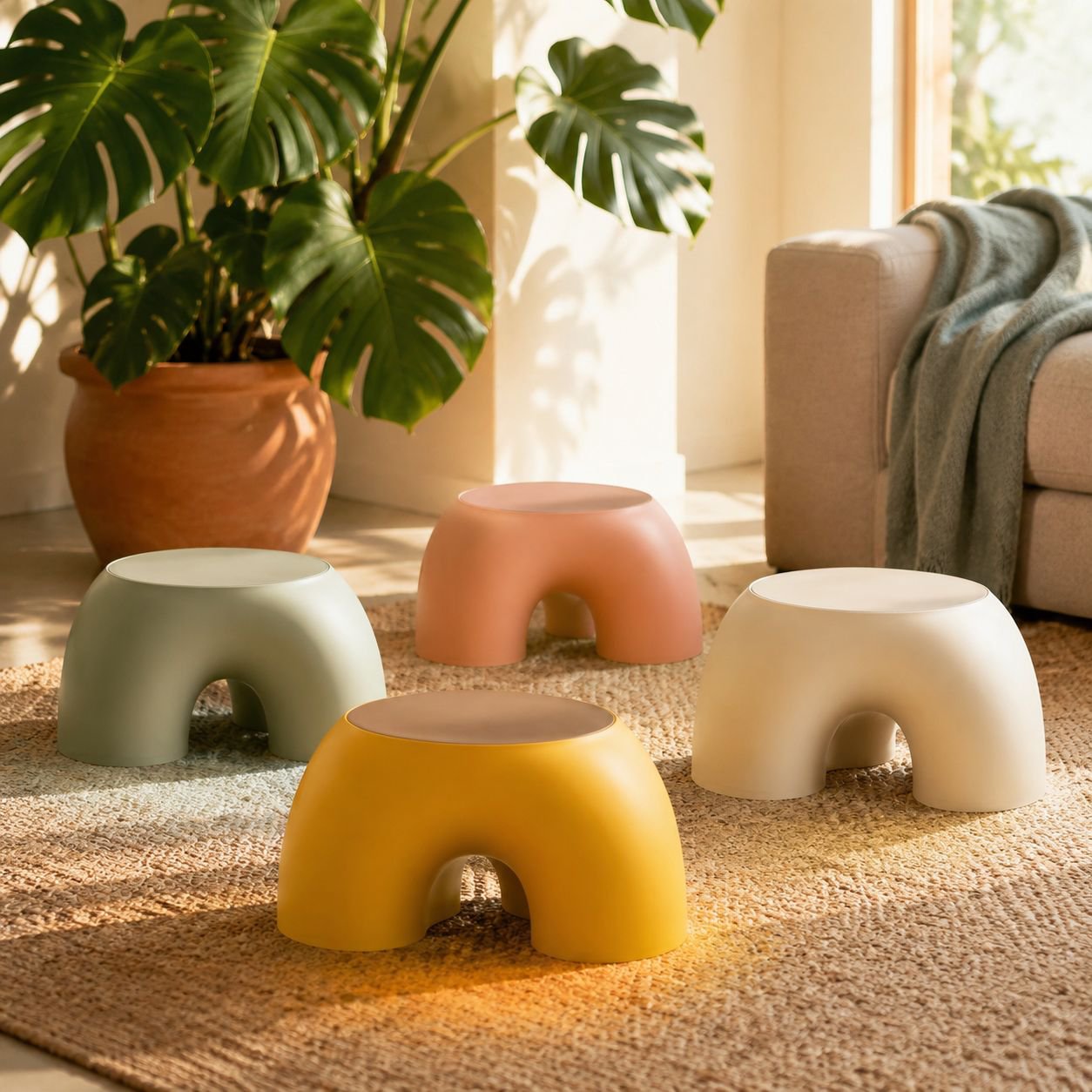 Bequemer Regenbogenhocker für Zuhause, schlichtes Design