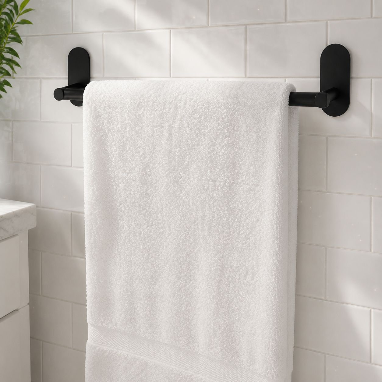 Wall mounted towel ring holding hand towel