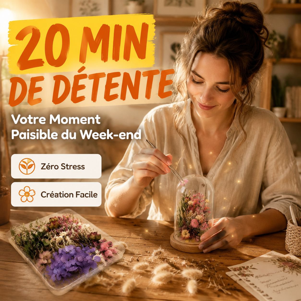 Kit DIY de fleurs préservées sous cloche en verre - Décoration maison