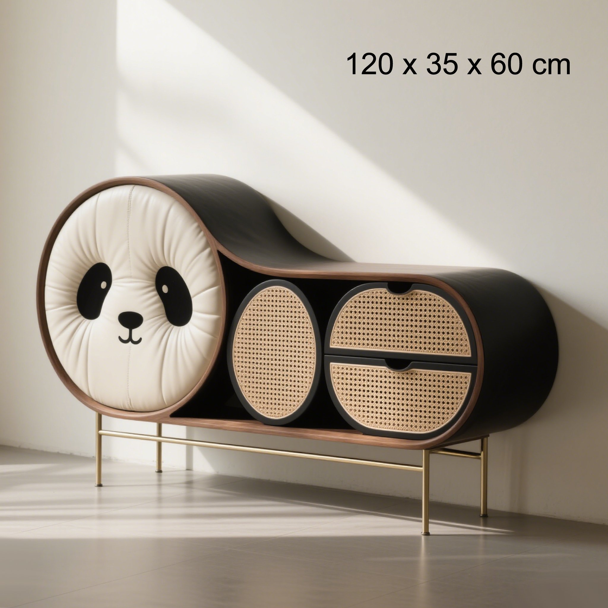 Detalle del cojín blando sobre el armario de madera