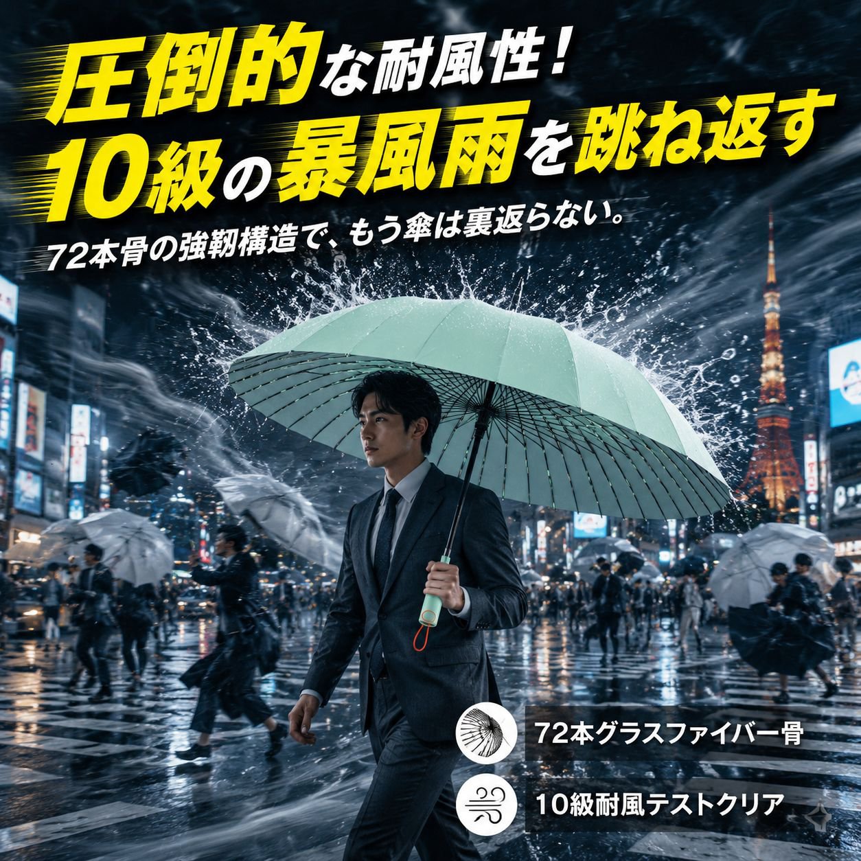 72本骨強化大型晴雨兼用自動折りたたみ傘（男女兼用・カスタム遮陽・耐風）