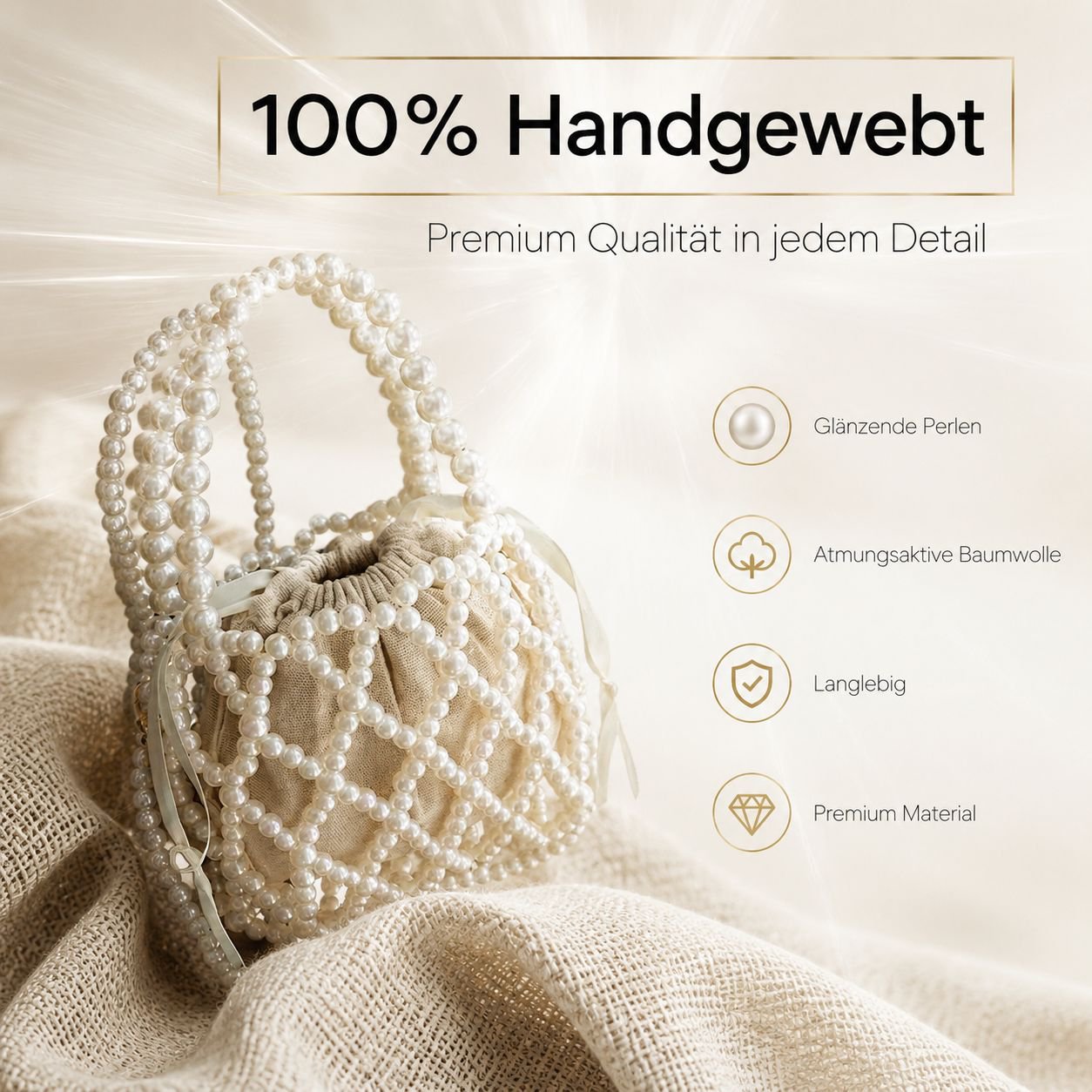 Französische Retro-Perlen geflochtene Tasche, Feenstil-Bucket-Bag, Damen Handtasche