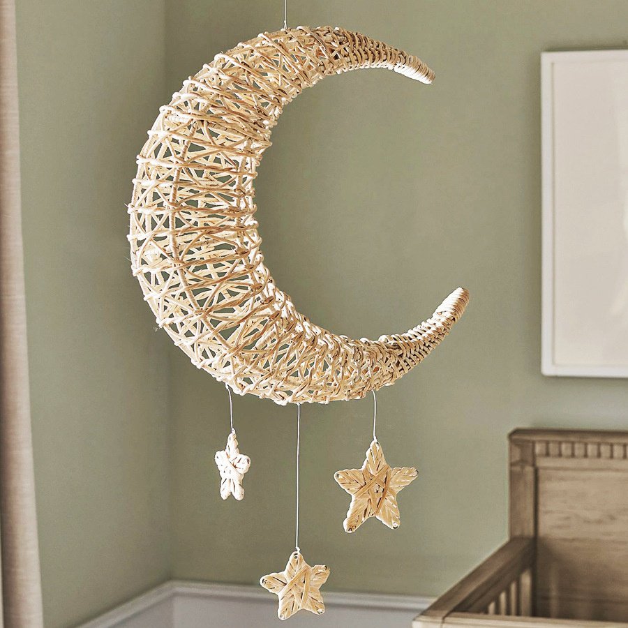 Adorno de luna y estrella de mimbre